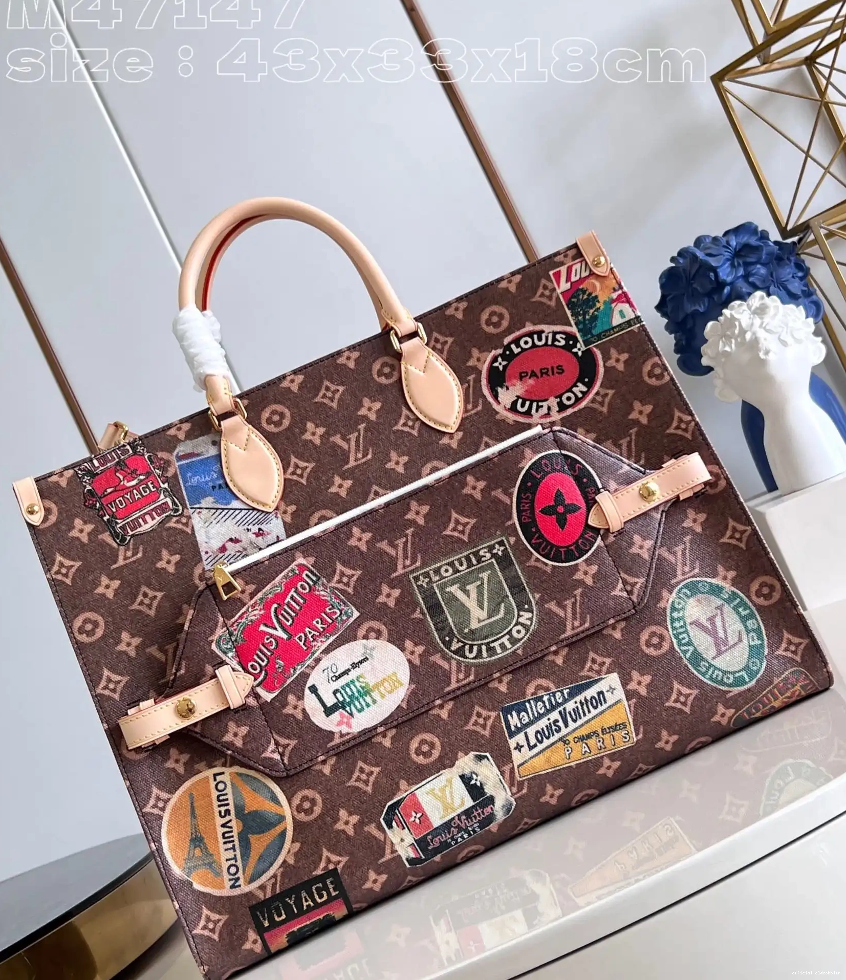 Official oldcobbler LOUIS ONTHEGO Voyage VUITTON TOTE BAG-43*33*18.5cm 0212