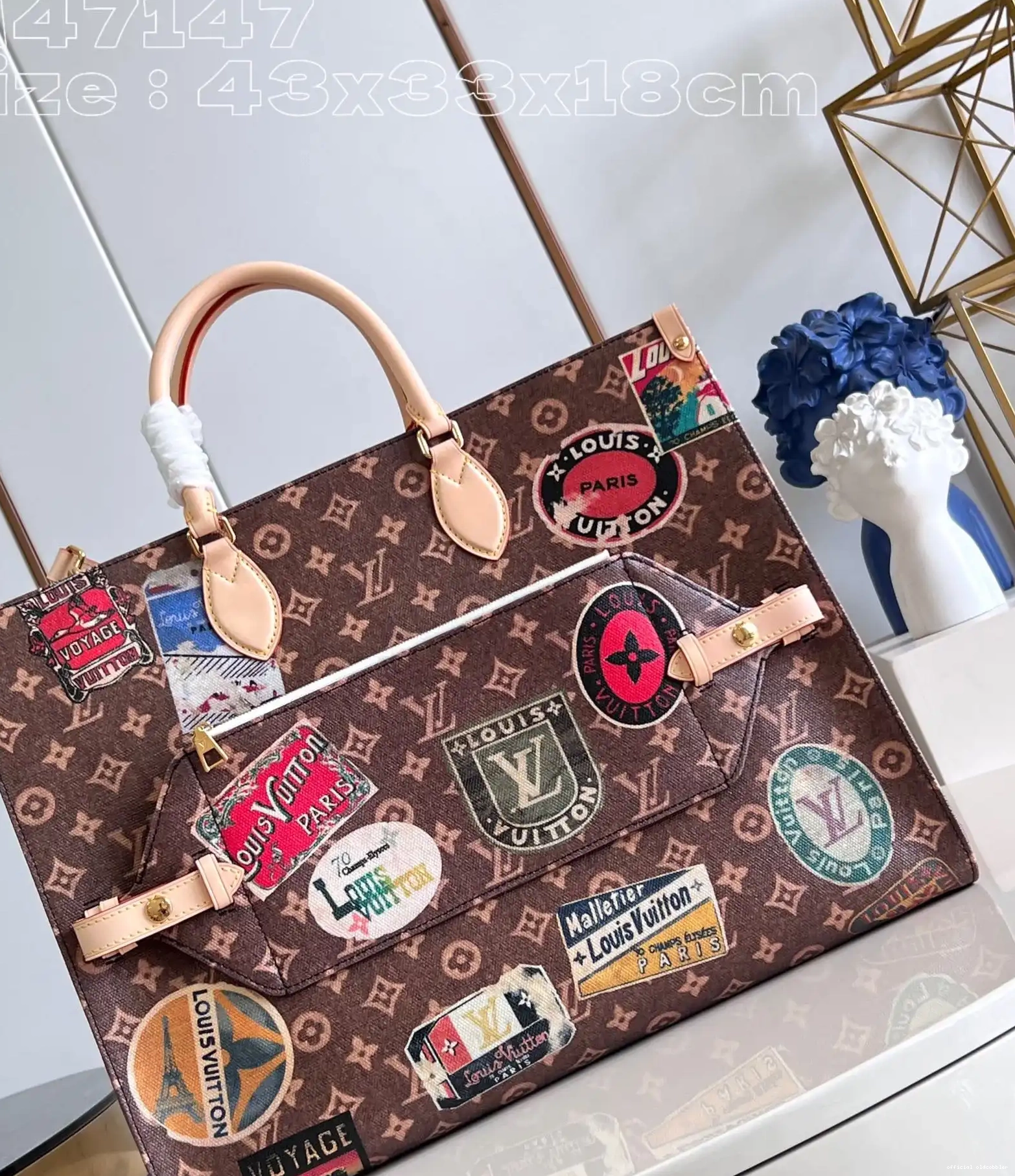 Official oldcobbler LOUIS ONTHEGO Voyage VUITTON TOTE BAG-43*33*18.5cm 0212